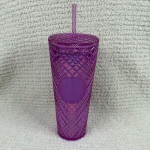 Starbucks Tumbler Purple Diamond Studded Double Wall Cold Cup 24oz Straw Lid